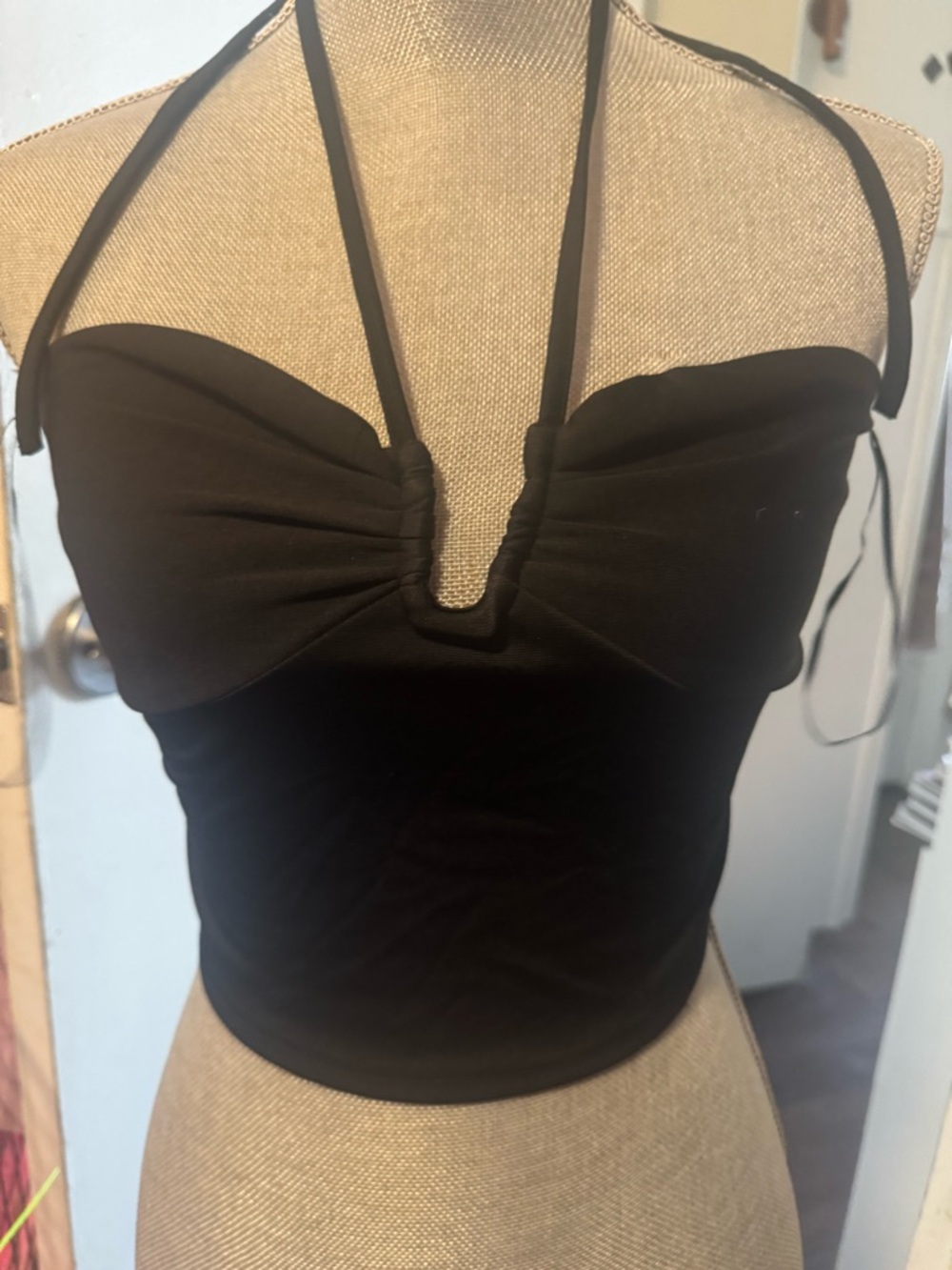 Sexy Black Halter Crop Top with Plunge Bust